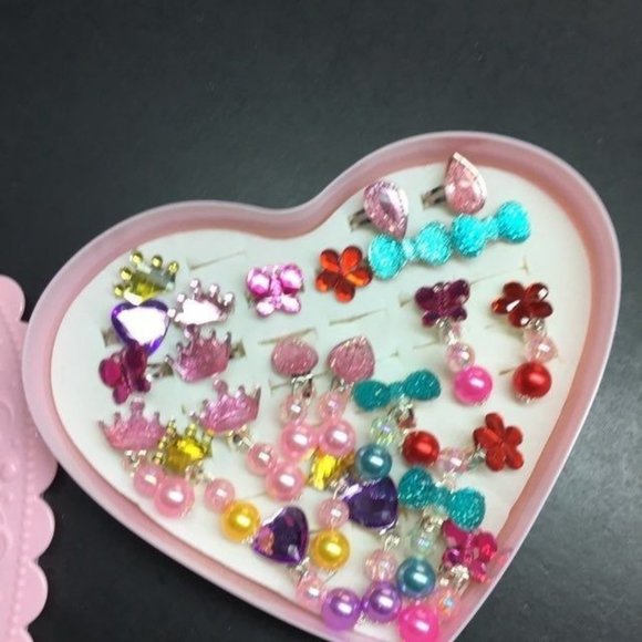 Other - Rings Clip Earrings Lot Box Adjustable Glitter Rhinestone Pearl Butterfly Crown